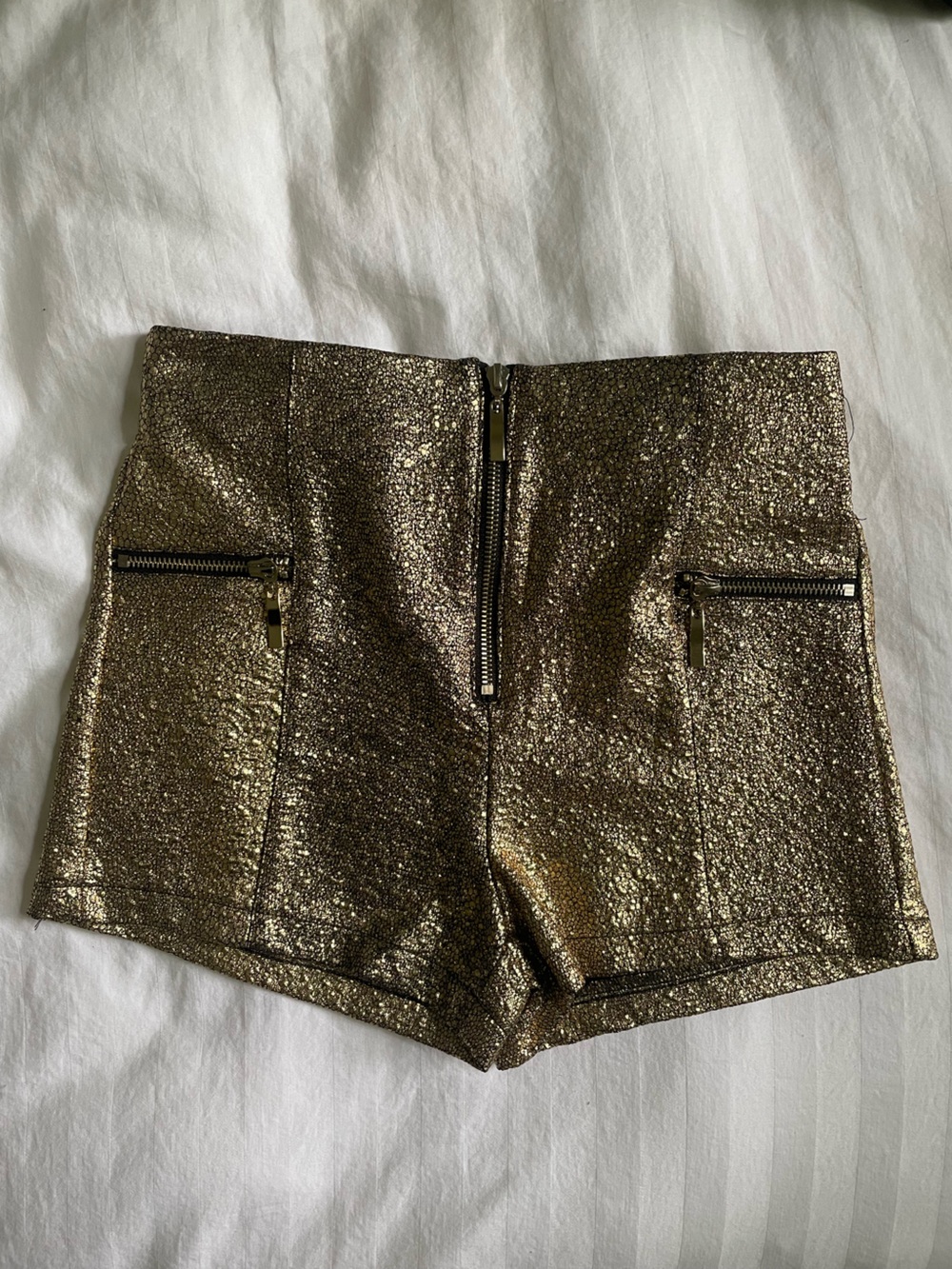 Metallic Gold Mini Skirt with Zipper Details